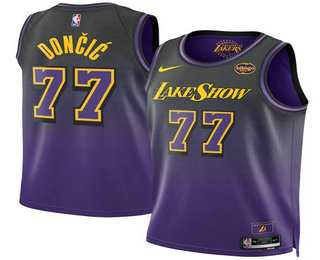 Mens Los Angeles Lakers #77 Luka Doncic Purple 2025 City Edition Swingman Sponsor Stitched Jersey Dzhi